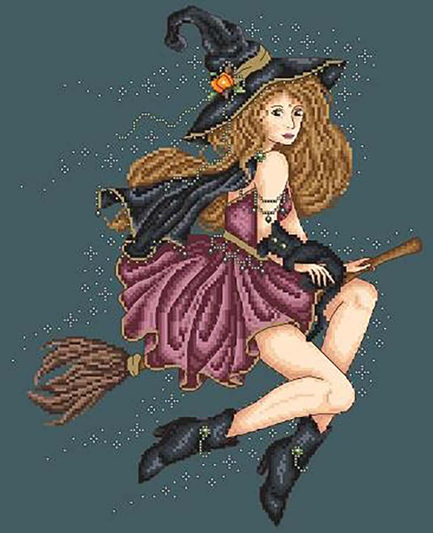 A stitched preview of the counted cross stitch pattern Bewitched by Shannon Christine Designs