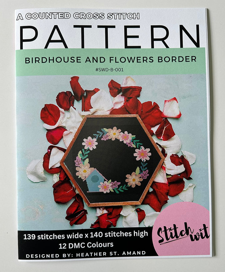 Birdhouse and Flowers Border: Counted Cross Stitch Pattern and Kit