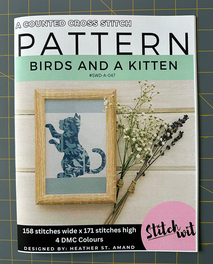 Birds and a Kitten: Counted Cross Stitch Pattern and Kit