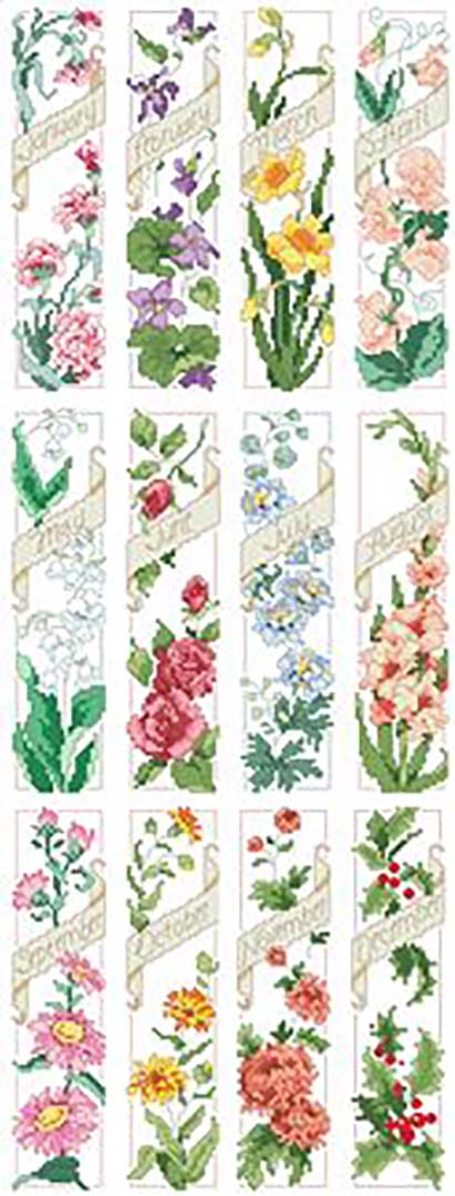A stitched preview of the counted cross stitch pattern Birthday Bookmarks by Kooler Design Studio
