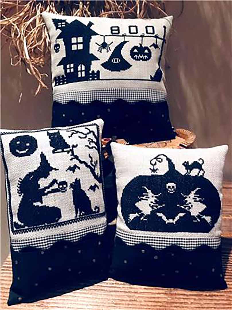 A stitched preview of the counted cross stitch pattern Black Halloween Series by Twin Peak Primitives