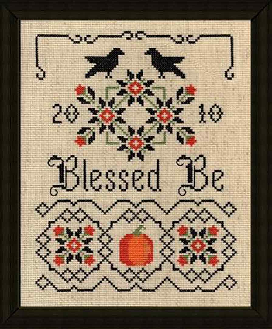 A stitched preview of the counted cross stitch pattern Blessed Be by Plum Pudding NeedleArt