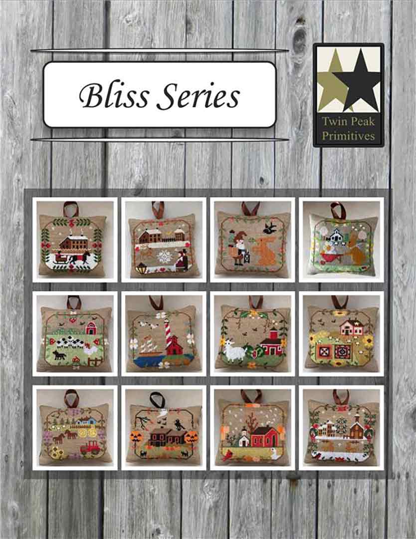 A stitched preview of the counted cross stitch pattern Bliss Series All In One by Twin Peak Primitives