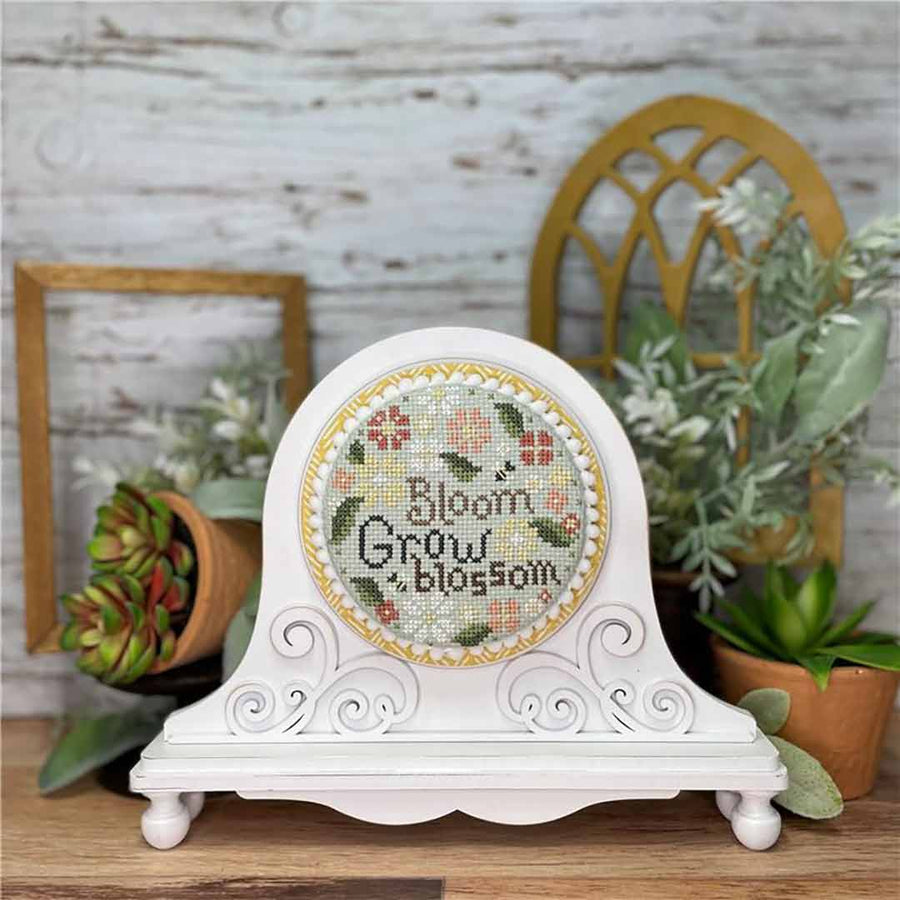A stitched preview of the counted cross stitch pattern Bloom Grow Blossom by Erin Elizabeth Designs