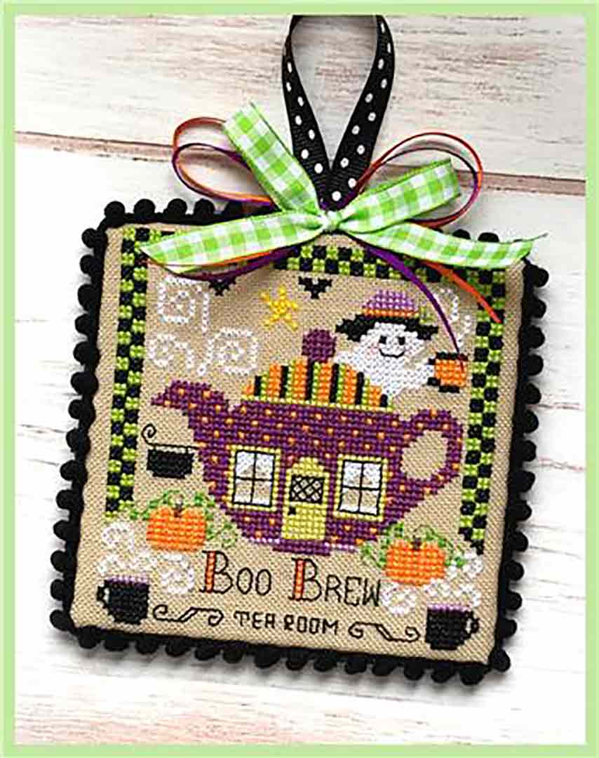 A stitched preview of the counted cross stitch pattern Booville Tea Room by Sugar Stitches Design