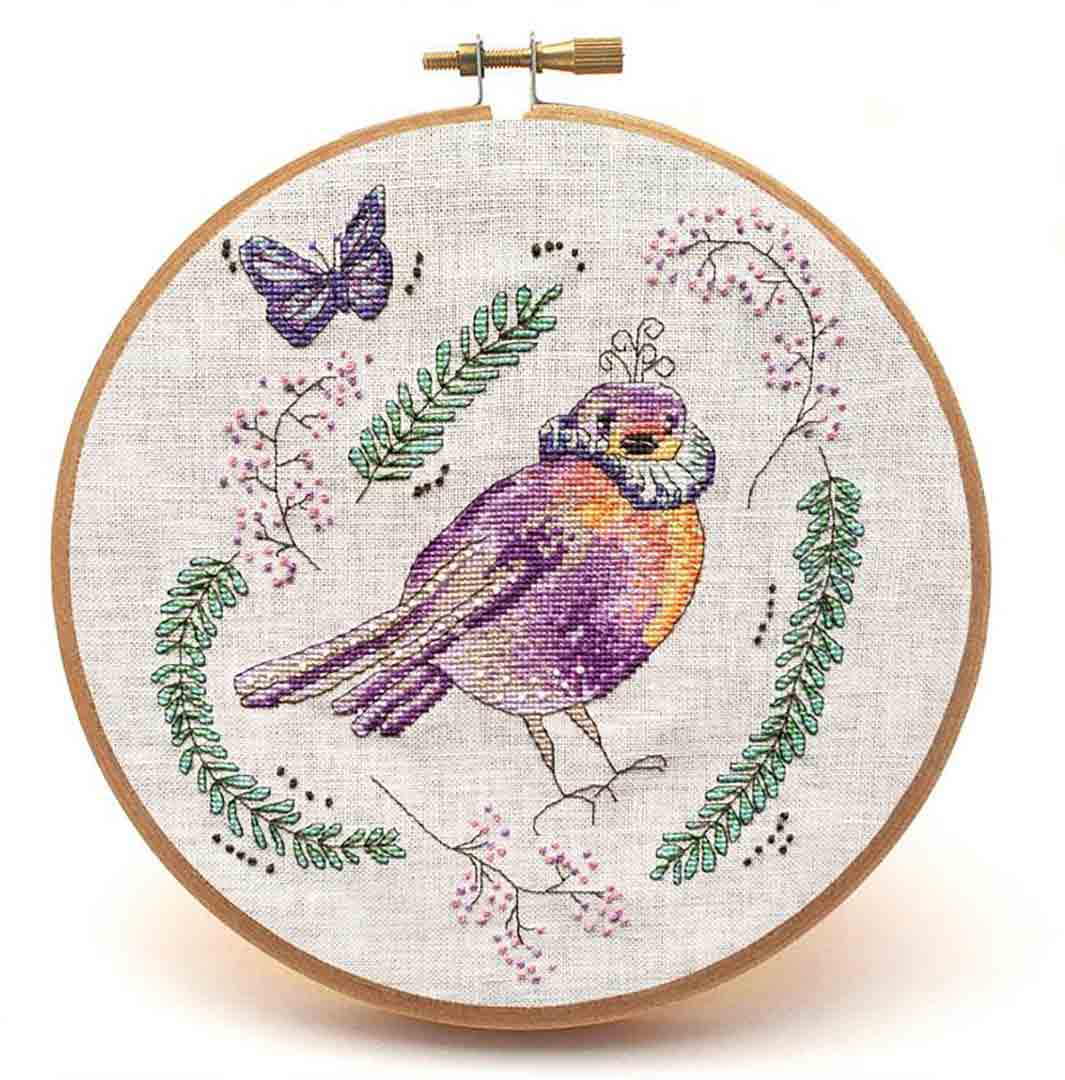 A stitched preview of the counted cross stitch pattern Brave Sir Robin by Peacock & Fig