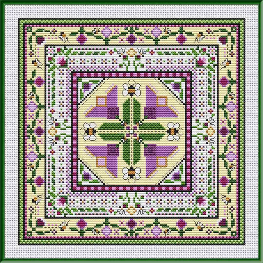 A stitched preview of the counted cross stitch pattern Buzzin About (The Quilting Bee Collection) by Carolyn Manning Designs