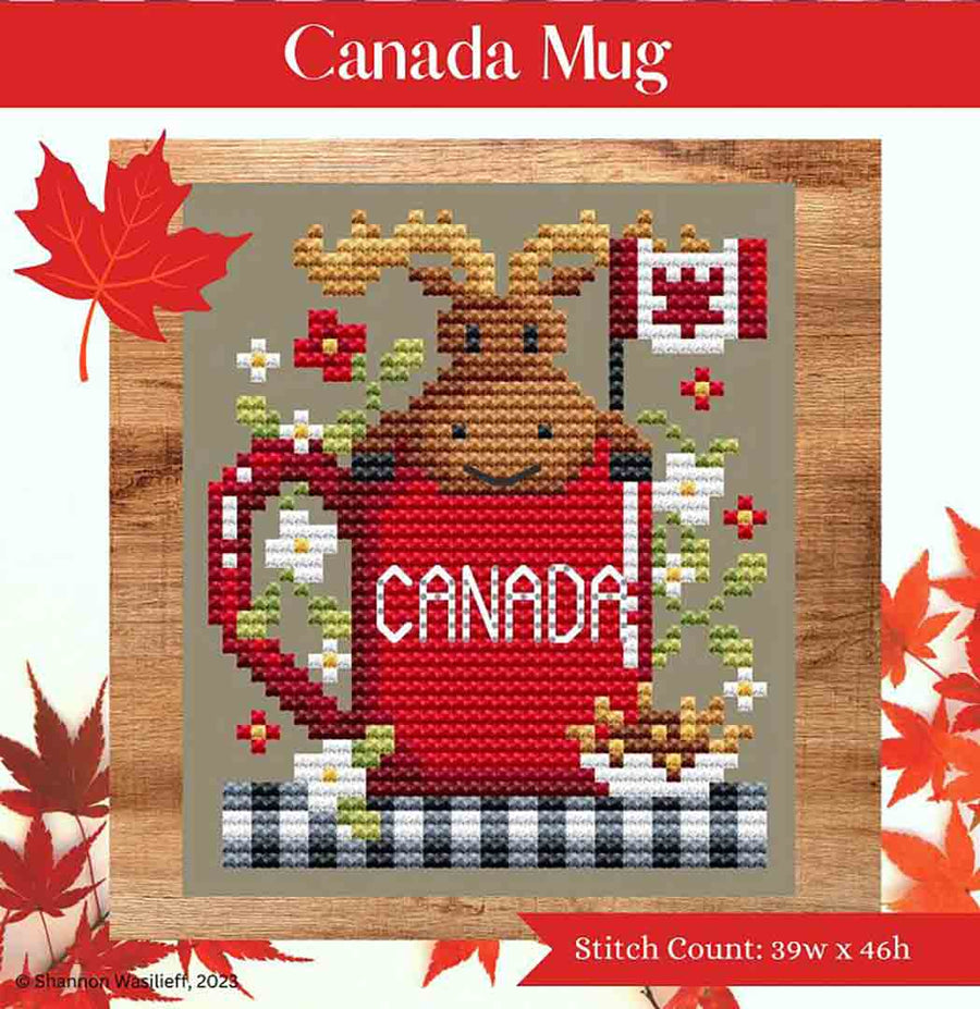 A stitched preview of the counted cross stitch pattern Canada Mug by Shannon Christine Designs