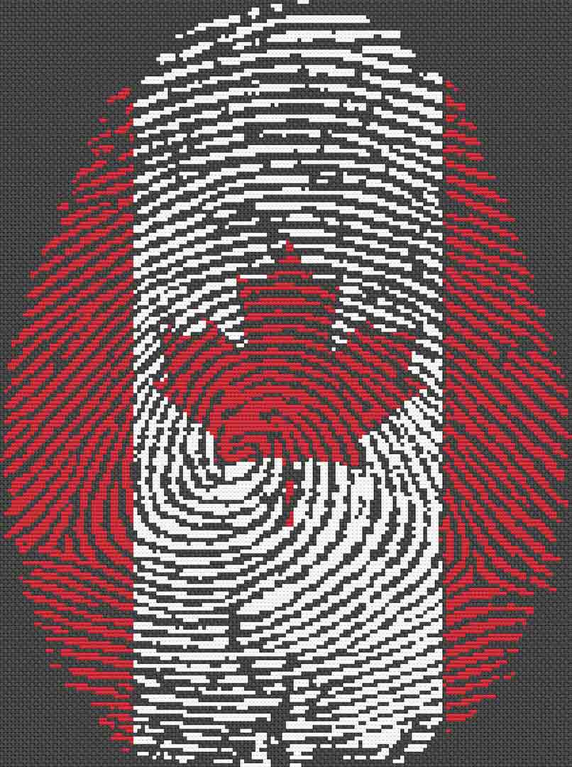 A stitched preview of Canadian Fingerprint: Counted Cross Stitch Pattern and Kit by Stitch Wit