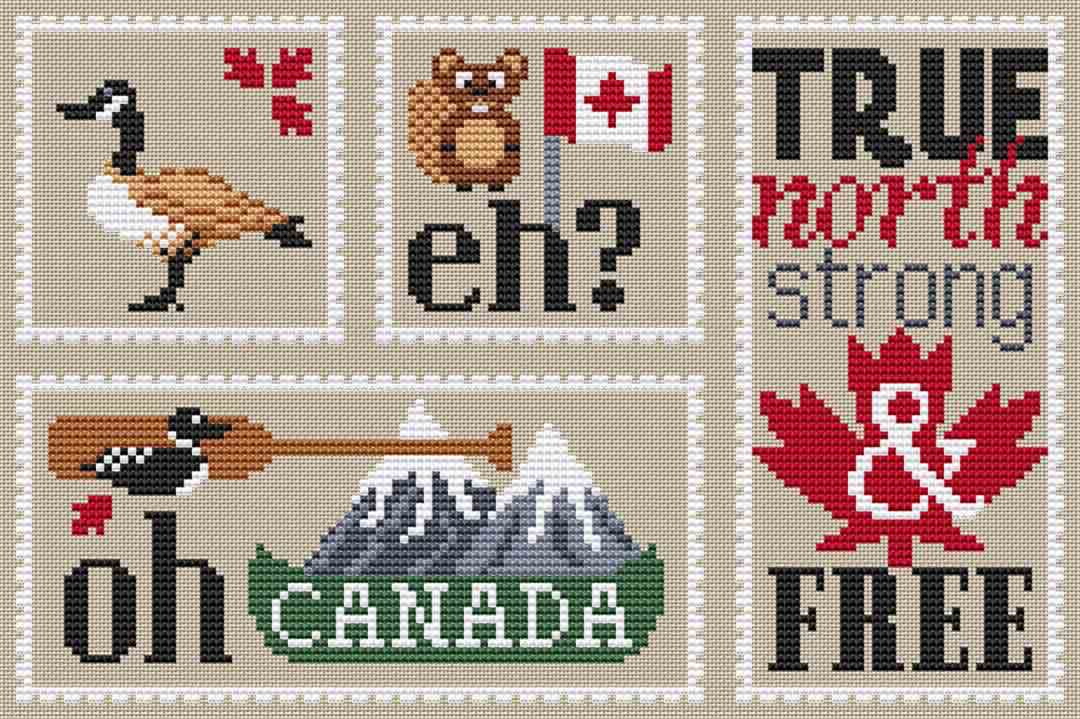 A stitched preview of the counted cross stitch pattern Canadian Smalls by Erin Elizabeth Designs