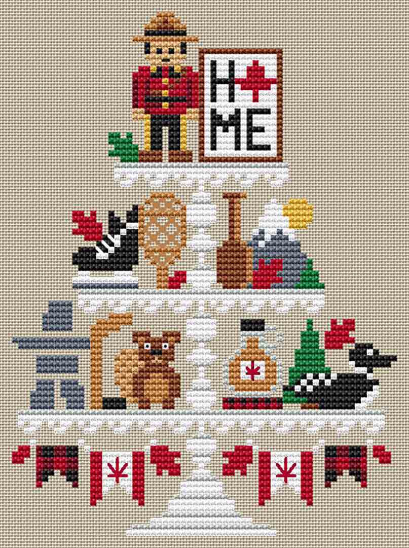 A stitched preview of the counted cross stitch pattern Canadian Tier by Erin Elizabeth Designs