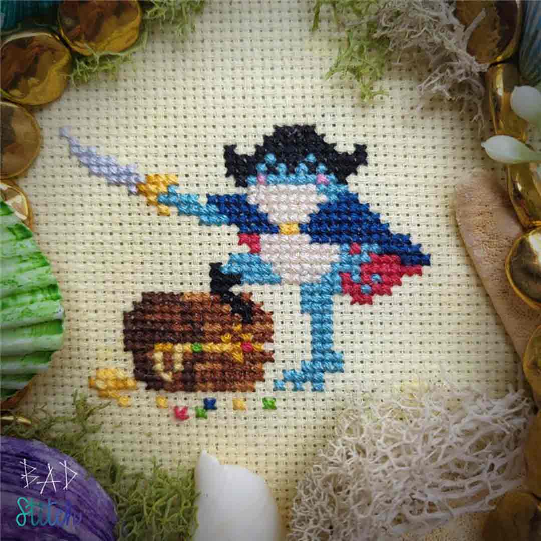 A stitched preview of the counted cross stitch pattern Captain Legs by BAD Stitch