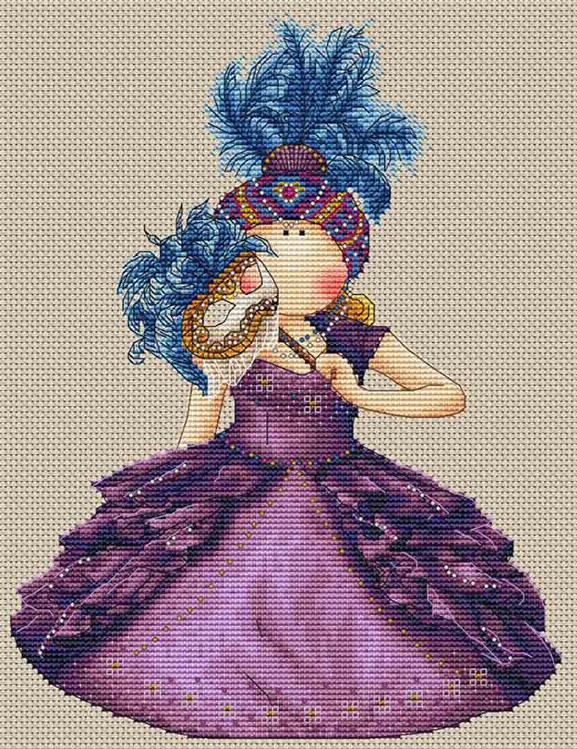 A stitched preview of the counted cross stitch pattern Carnaval De Venise by Les Petites Croix De Lucie