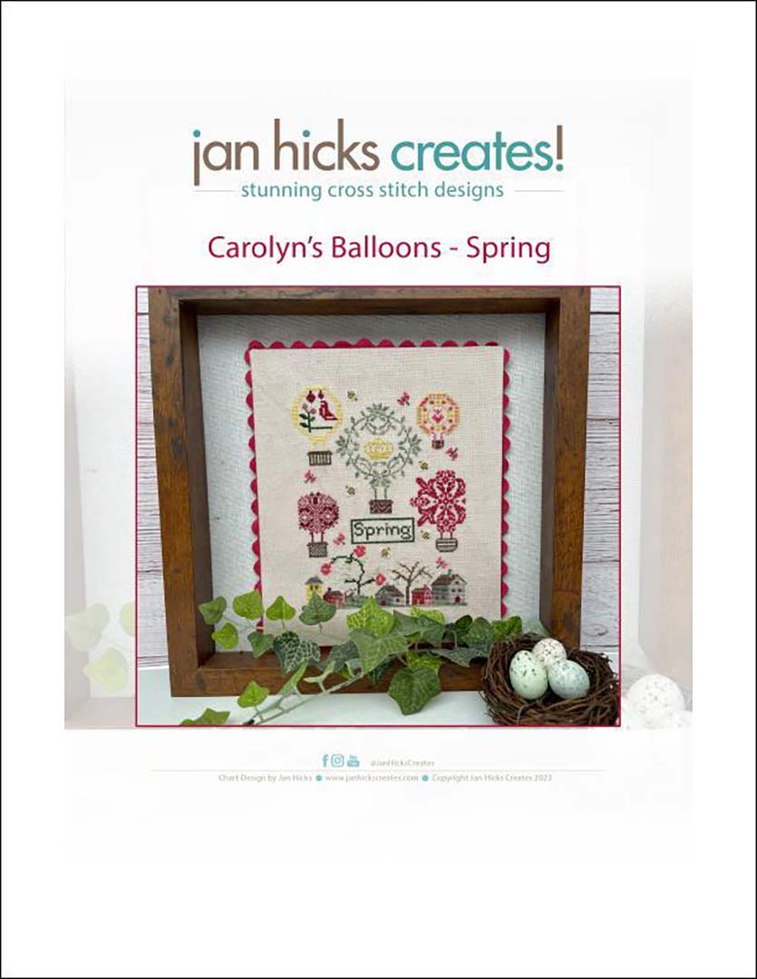 A stitched preview of the counted cross stitch pattern Carolyn's Balloons - Spring by Jan Hicks Creates