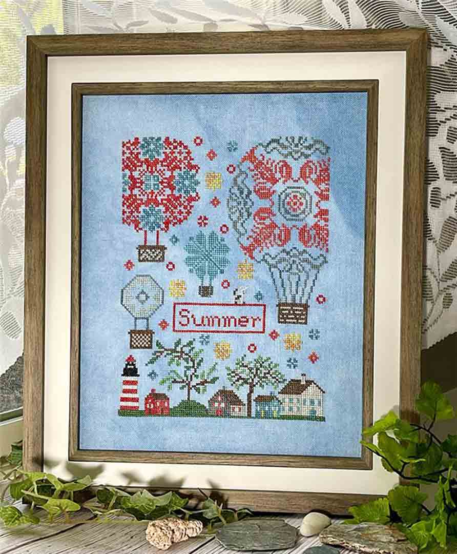 A stitched preview of the counted cross stitch pattern Carolyn's Balloons - Summer by Jan Hicks Creates