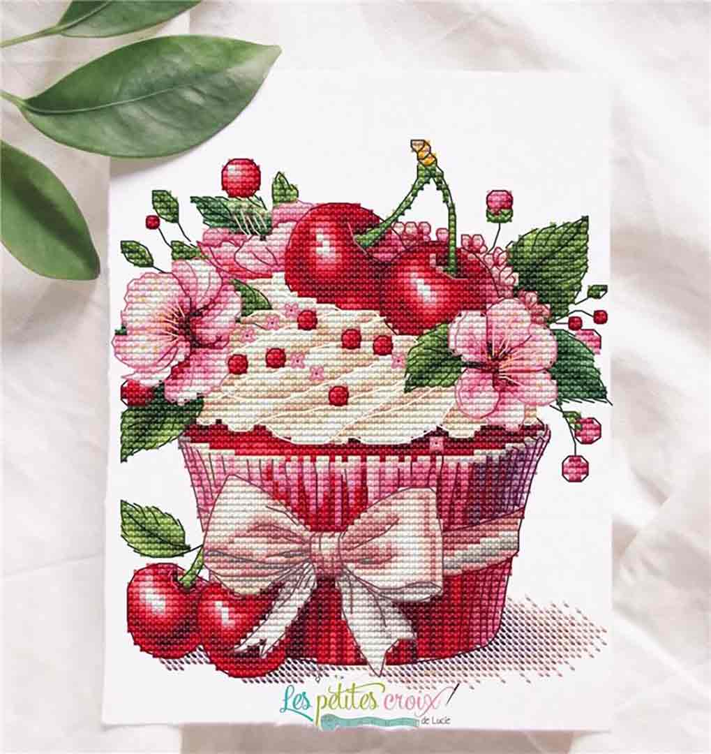 A stitched preview of the counted cross stitch pattern Cherish Cupcake by Les Petites Croix De Lucie