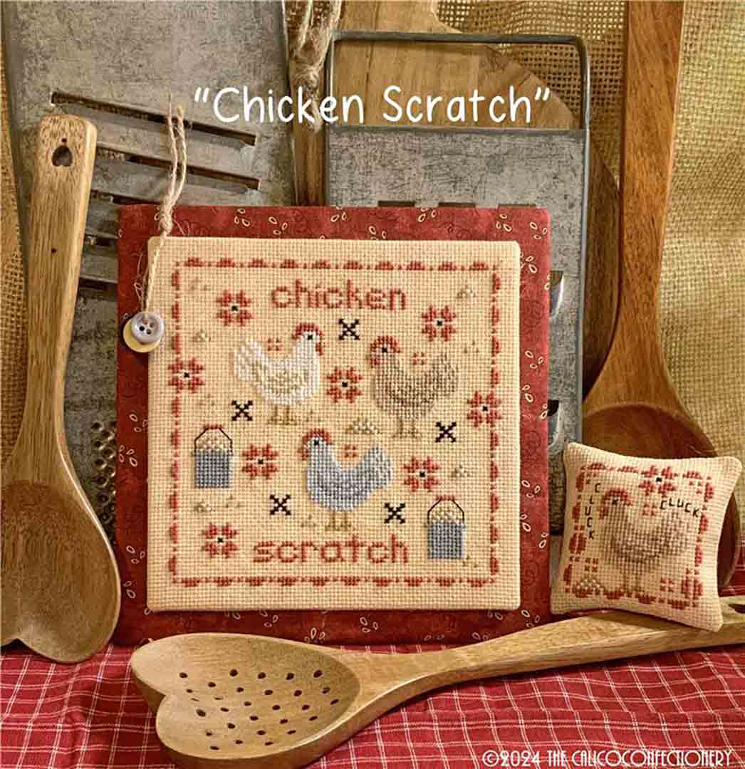 A stitched preview of the counted cross stitch pattern Chicken Scratch by The Calico Confectionery