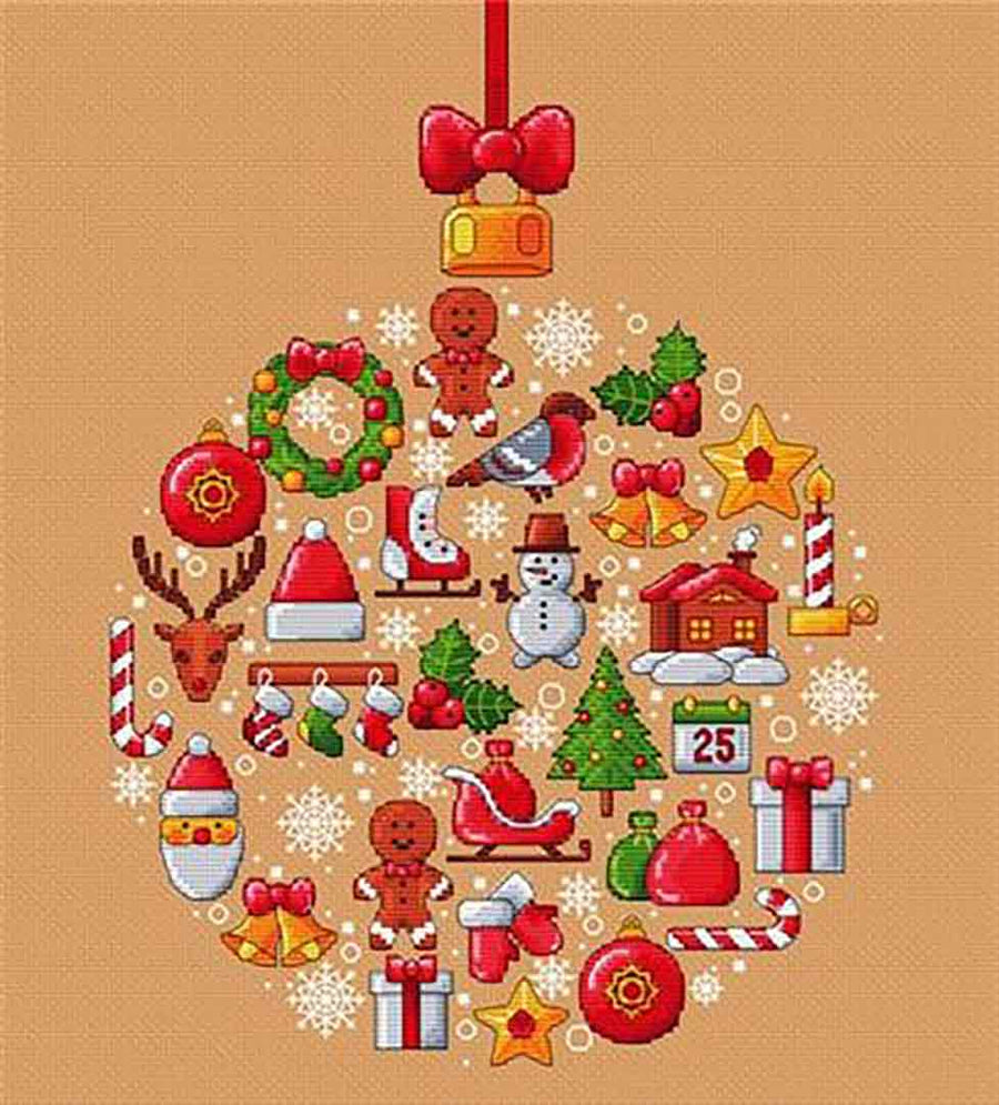 A stitched preview of the counted cross stitch pattern Christmas Ball by Les Petites Croix De Lucie
