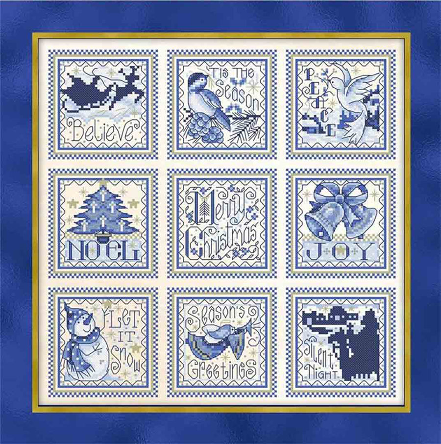 A stitched preview of the counted cross stitch pattern Christmas Blue Ornaments by Joan A Elliott