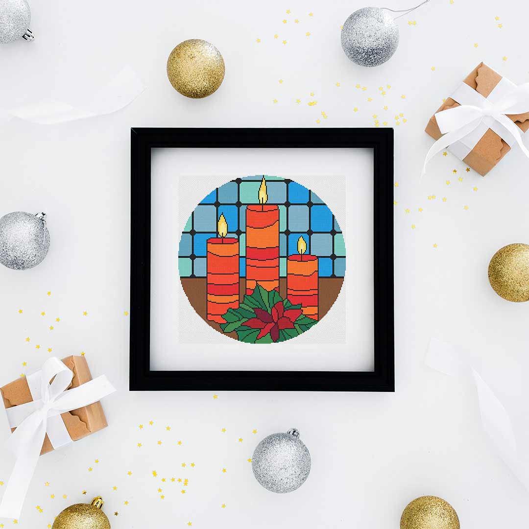 A stitched preview of the counted cross stitch pattern Christmas Candles by Stitch Wit