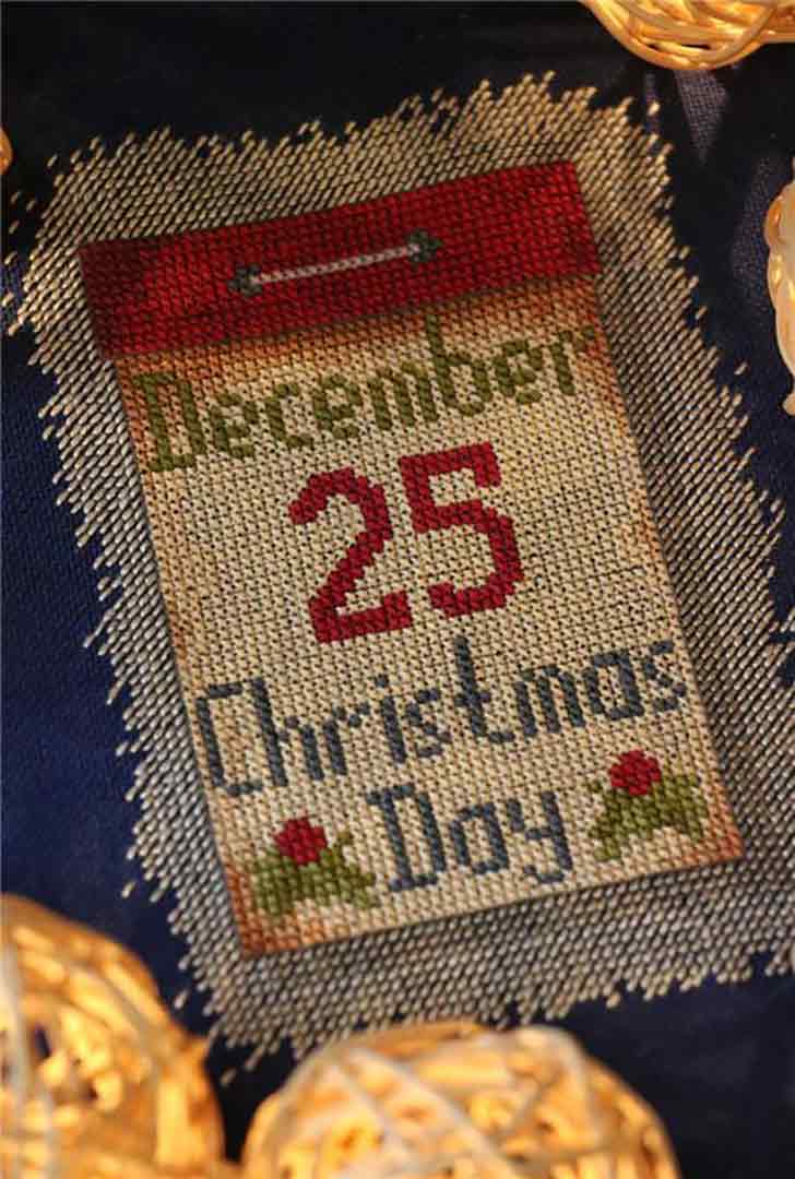 A stitched preview of the counted cross stitch pattern Christmas Day by Kate Spiridonova