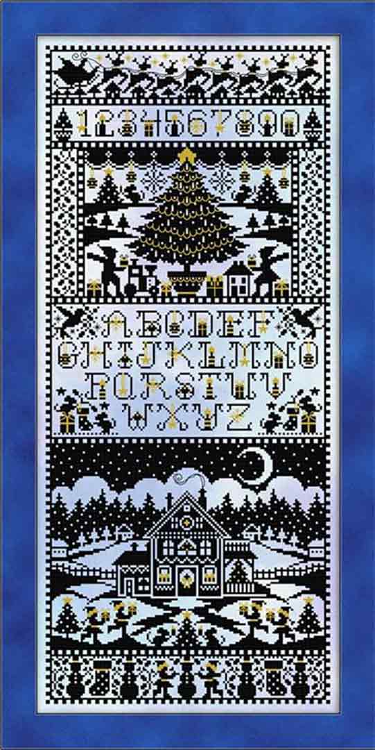 A stitched preview of the counted cross stitch pattern Christmas Eve Sampler by Joan A Elliott
