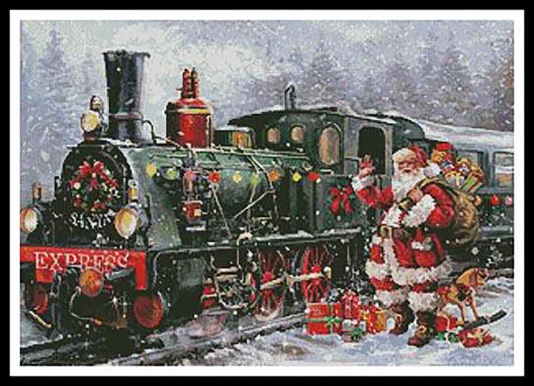 A stitched preview of the counted cross stitch pattern Christmas Express by Artecy Cross Stitch