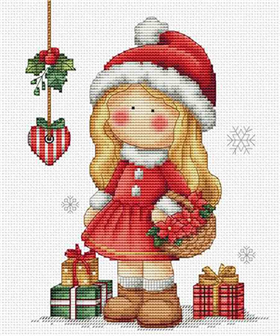 A stitched preview of the counted cross stitch pattern Christmas Girl by Les Petites Croix De Lucie