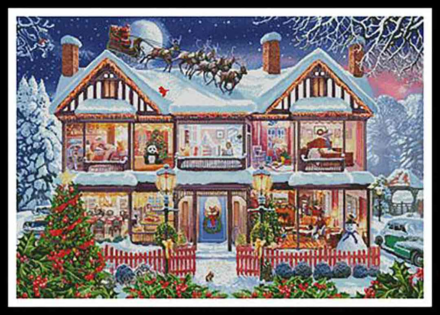 A stitched preview of the counted cross stitch pattern Christmas House 2 by Artecy Cross Stitch