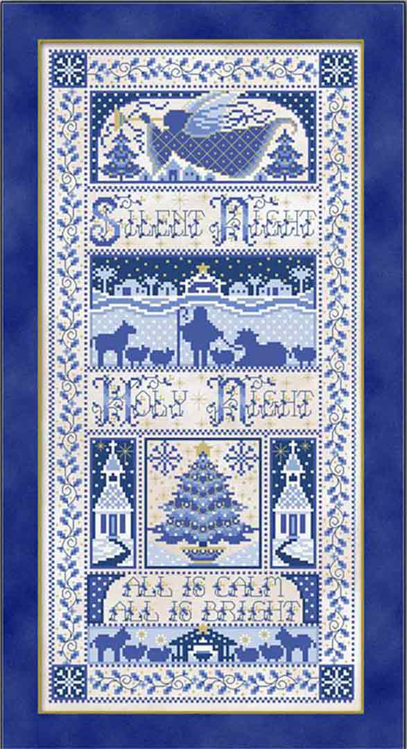A stitched preview of the counted cross stitch pattern Christmas In Blue by Joan A Elliott