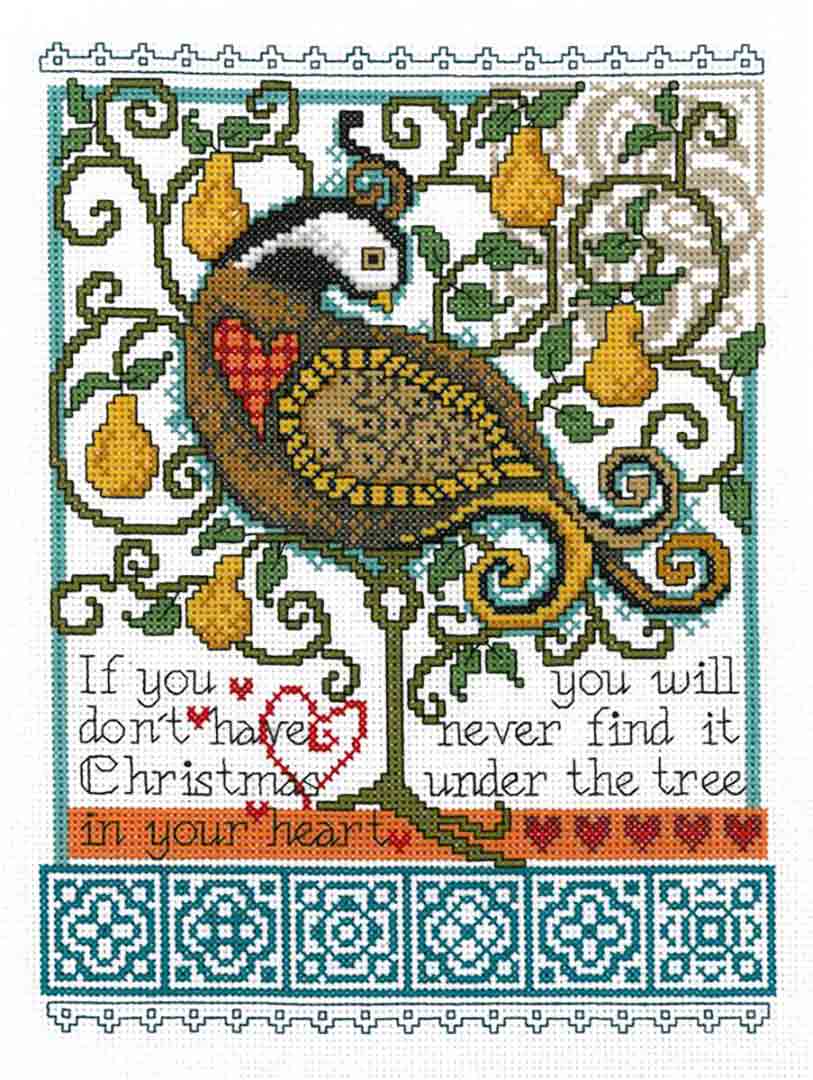 A stitched preview of the counted cross stitch pattern Christmas In Your Heart by Diane Arthurs