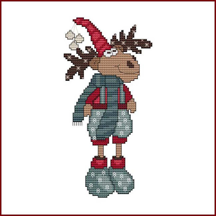 A stitched preview of the counted cross stitch pattern Christmas Moose by Marcia Manning