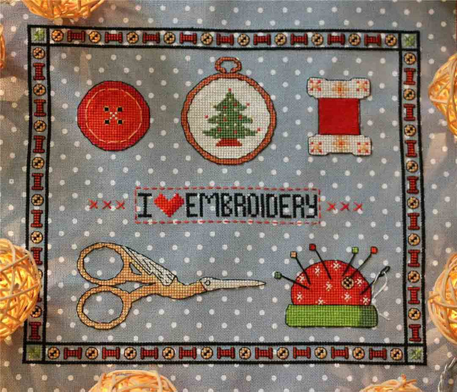 A stitched preview of the counted cross stitch pattern Christmas Sampler by Kate Spiridonova