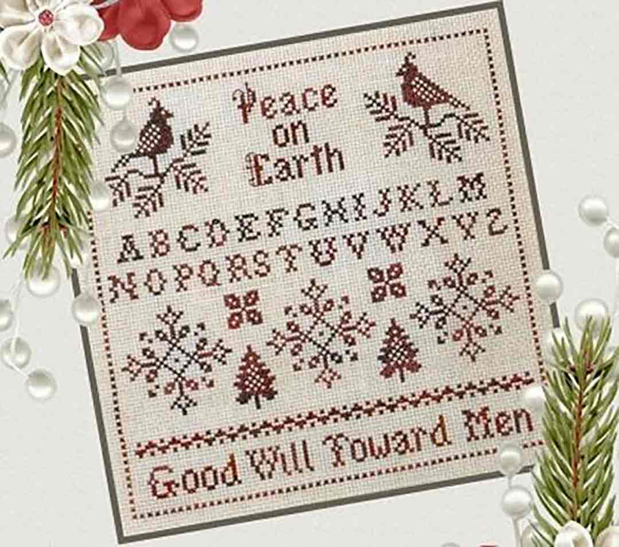 A stitched preview of the counted cross stitch pattern Christmas Sampler In Red by Plum Pudding NeedleArt