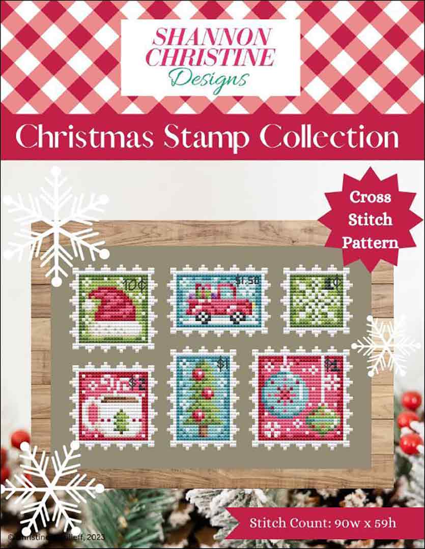 A stitched preview of the counted cross stitch pattern Christmas Stamp Collection by Shannon Christine Designs