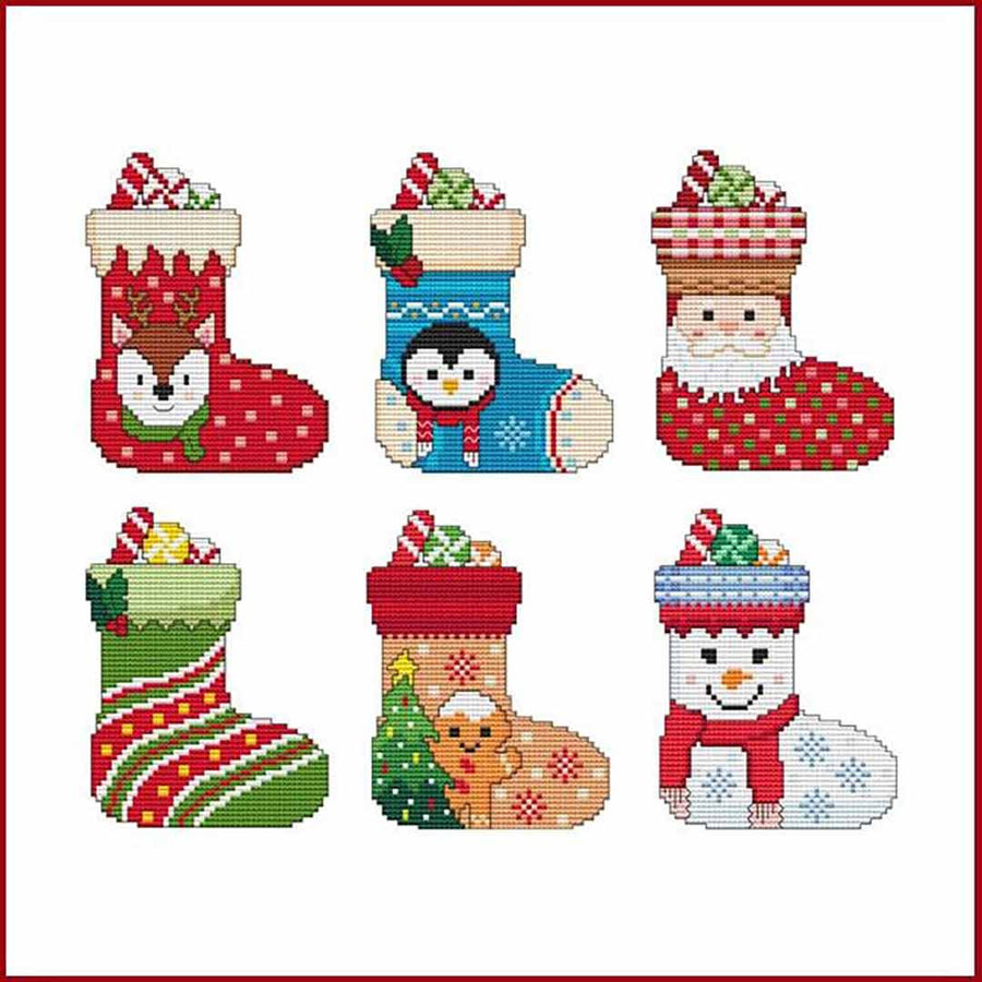 A stitched preview of the counted cross stitch pattern Christmas Stockings by Marcia Manning