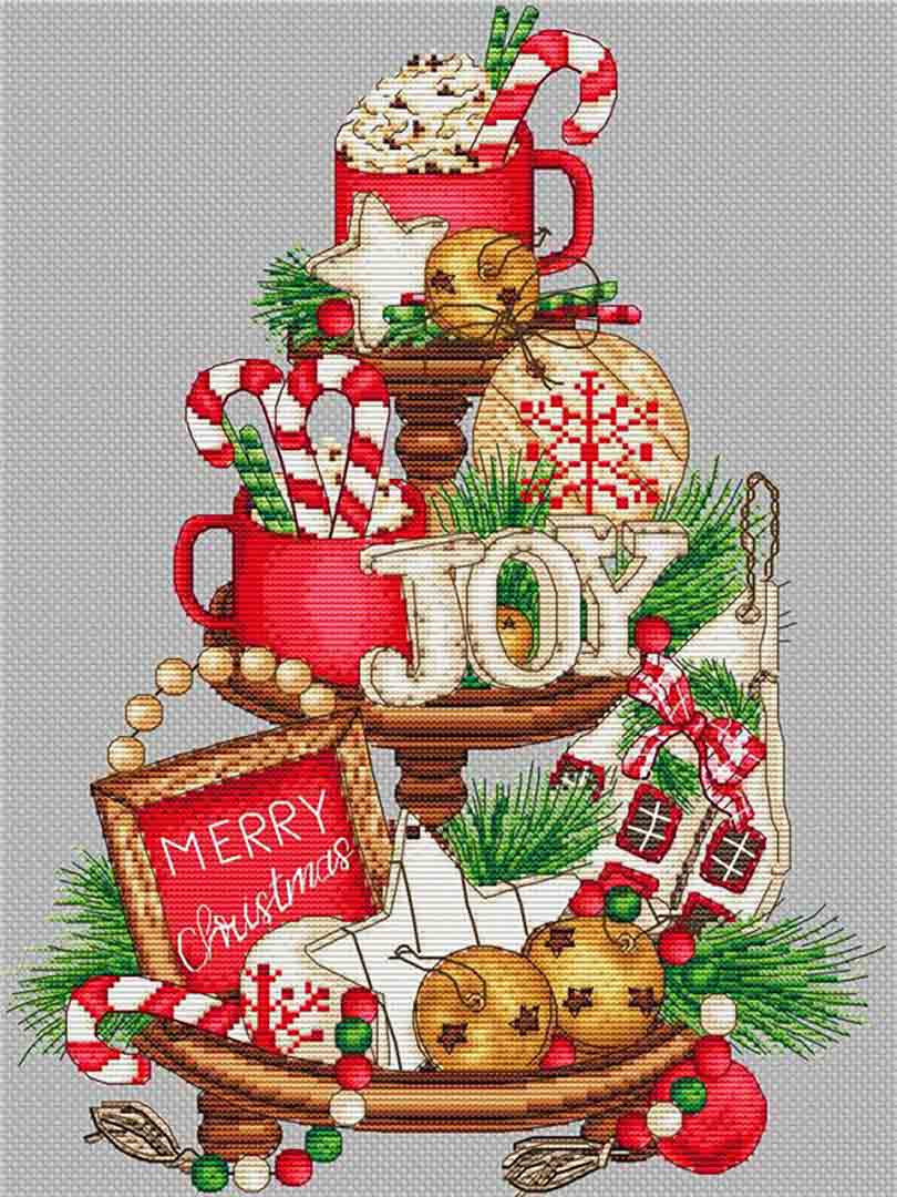 A stitched preview of the counted cross stitch pattern Christmas Sweets On Platter by Les Petites Croix De Lucie