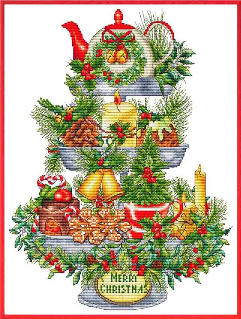 A stitched preview of the counted cross stitch pattern Christmas Tiered by Les Petites Croix De Lucie