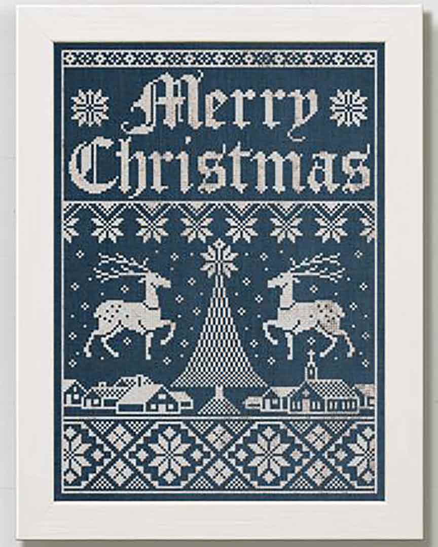 A stitched preview of the counted cross stitch pattern Christmas Town: A Holiday Sampler by Modern Folk Embroidery
