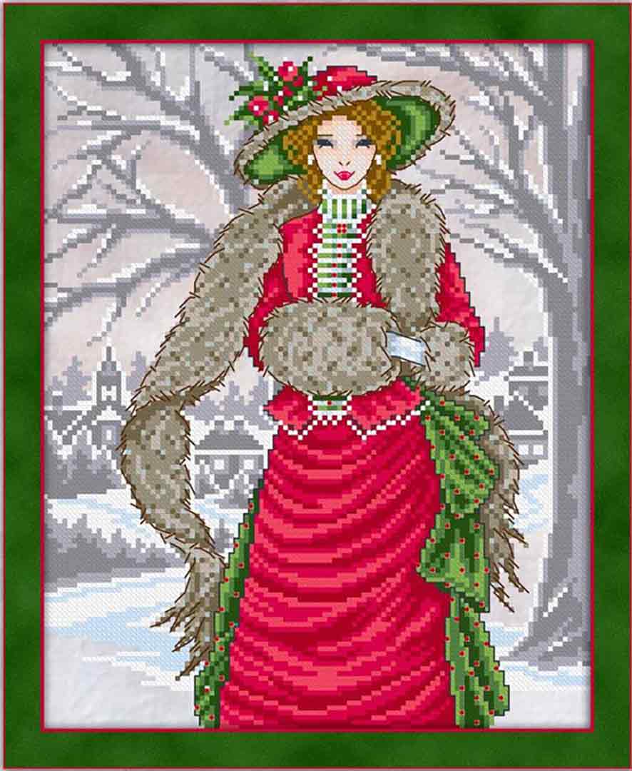 A stitched preview of the counted cross stitch pattern Christmas Twilight by Joan A Elliott