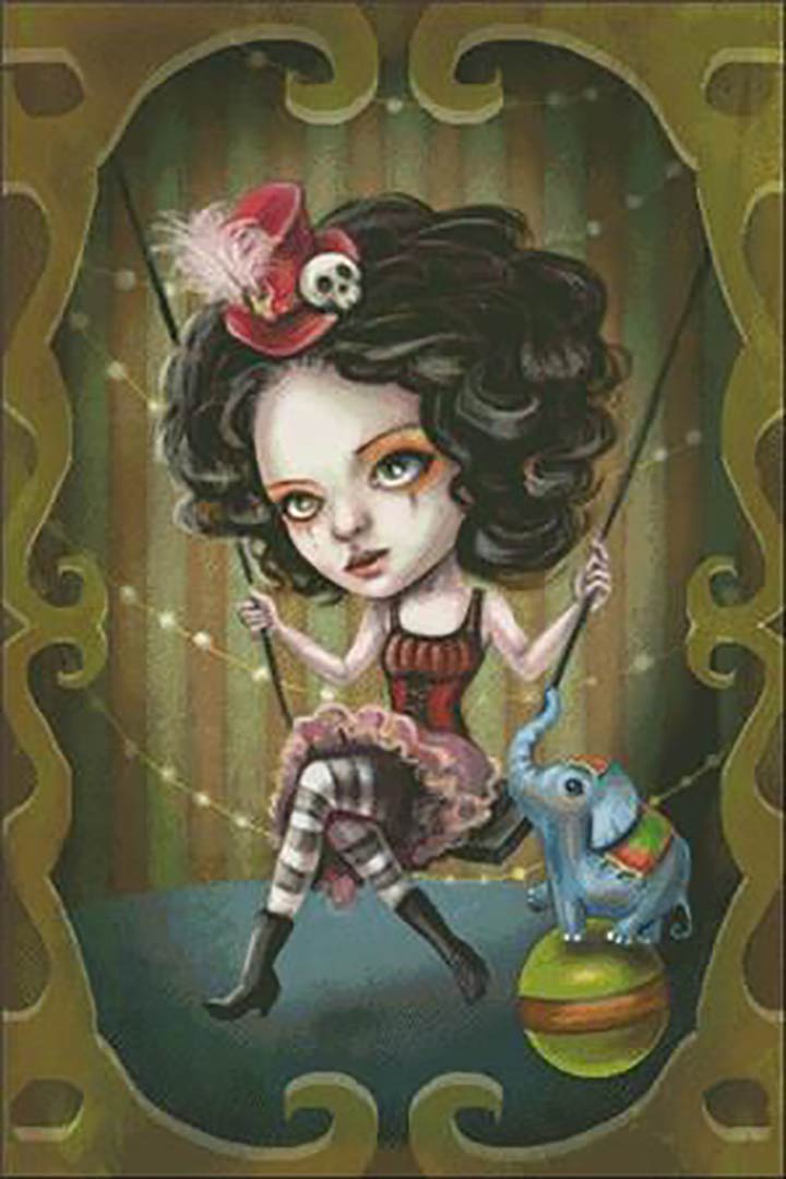 A stitched preview of the counted cross stitch pattern Circus Girl by Charting Creations
