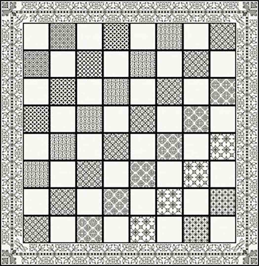 A stitched preview of the counted cross stitch pattern Classic Chess Board - Blackwork by DoodleCraft Design Ltd