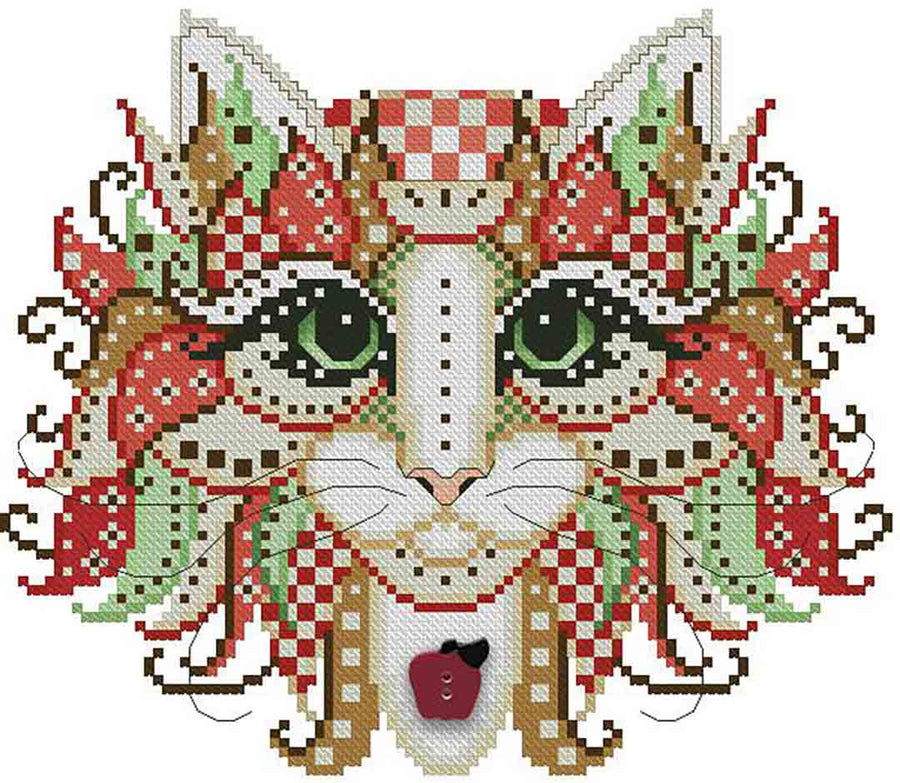 A stitched preview of the counted cross stitch pattern Colourful Cats Applejack by Kitty & Me Designs