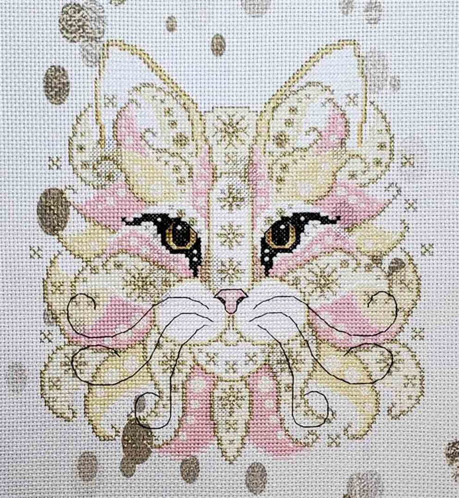 A stitched preview of the counted cross stitch pattern Colourful Cats Champagne by Kitty & Me Designs