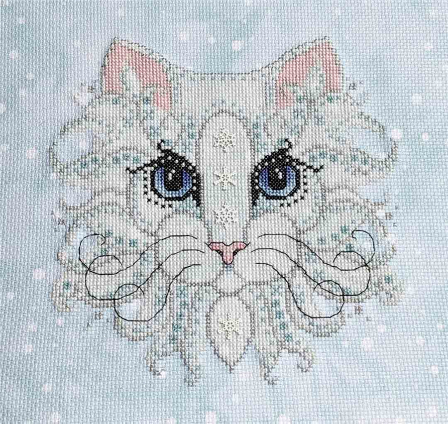 A stitched preview of the counted cross stitch pattern Colourful Cats Frosty by Kitty & Me Designs