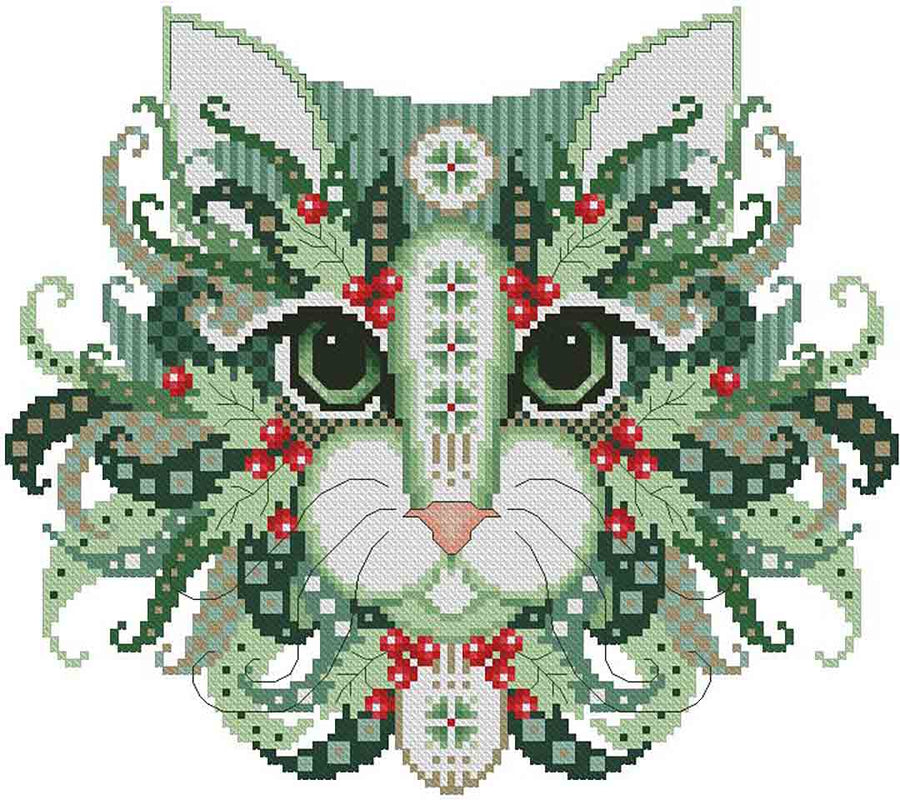 A stitched preview of the counted cross stitch pattern Colourful Cats Hollyberry by Kitty & Me Designs