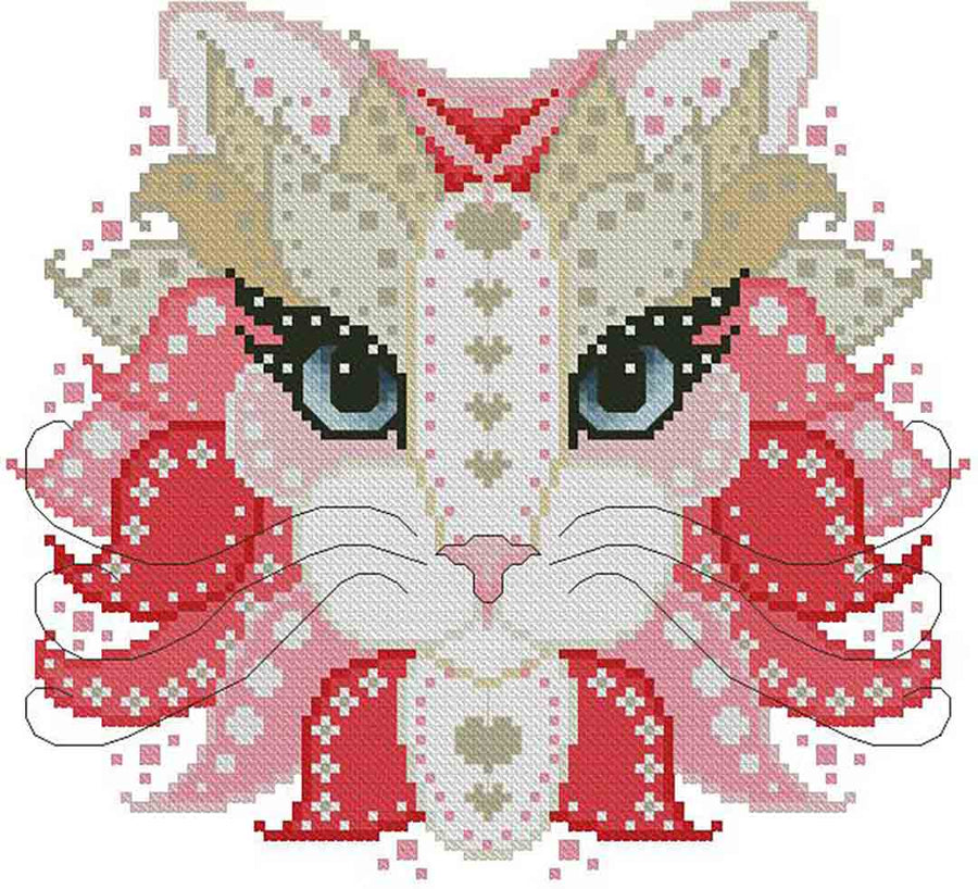 A stitched preview of the counted cross stitch pattern Colourful Cats Jeannie by Kitty & Me Designs