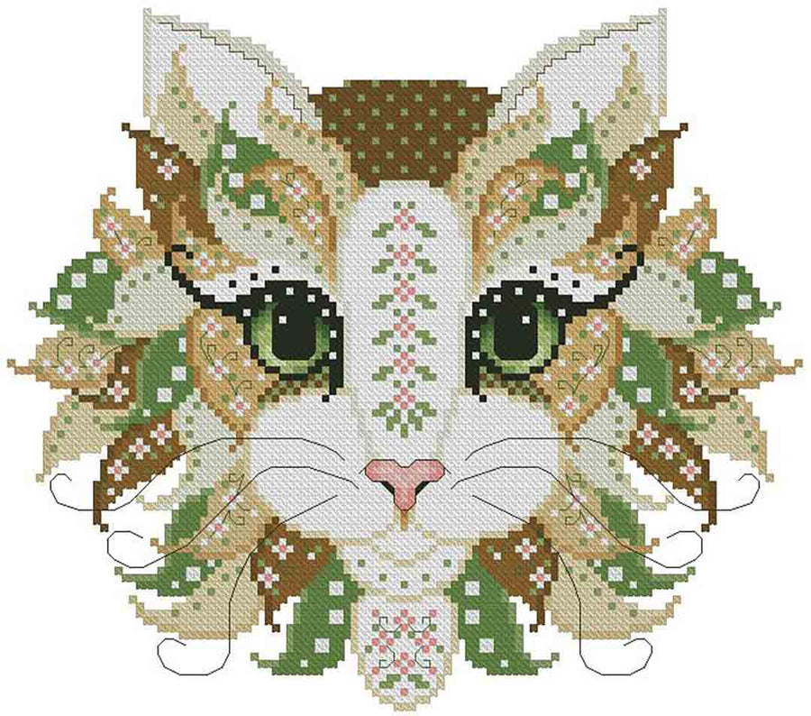 A stitched preview of the counted cross stitch pattern Colourful Cats Koala by Kitty & Me Designs