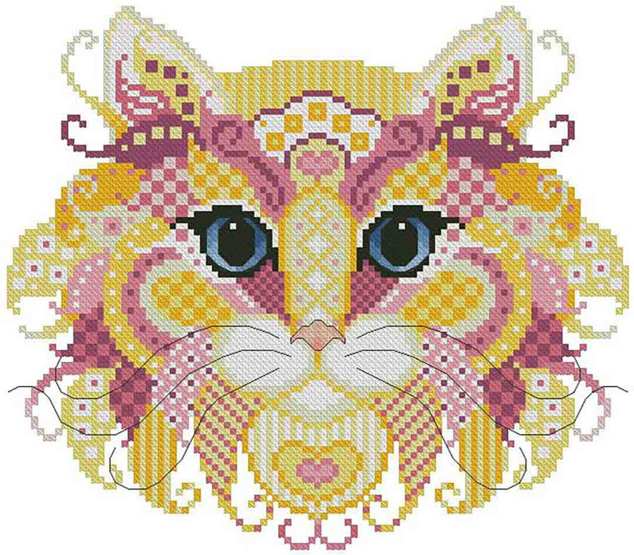 A stitched preview of the counted cross stitch pattern Colourful Cats Lemonade by Kitty & Me Designs