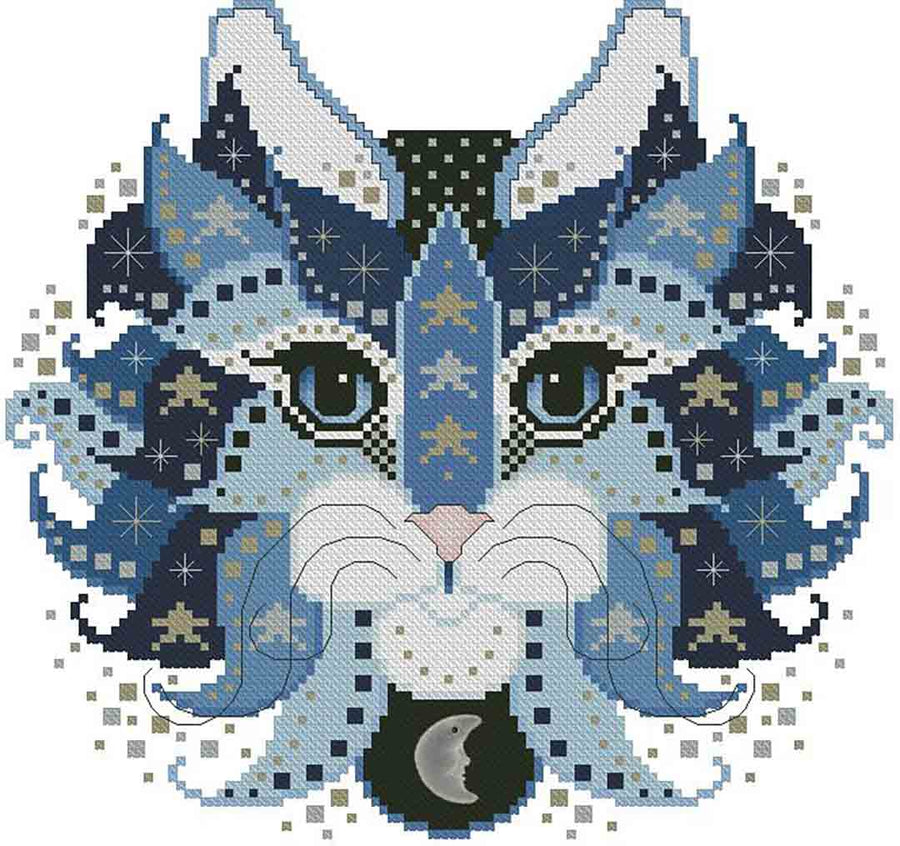 A stitched preview of the counted cross stitch pattern Colourful Cats Midnight by Kitty & Me Designs
